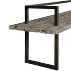 Banc en bois recyclé, patine blanc antique, structure en fer noir vieilli, 1 place