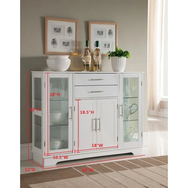 Meuble de rangement de cuisine en bois blanc avec portes vitrées, 2 portes