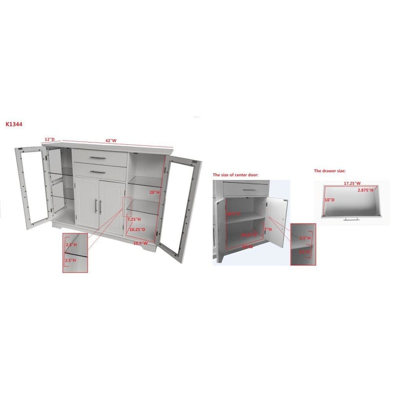 Meuble de rangement de cuisine en bois blanc avec portes vitrées, 2 portes