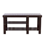 90cm Strip Type Bamboo Stool Shoe Rack with Boots Compartment Coffee - 35.43 x 11.02 x 17.72
