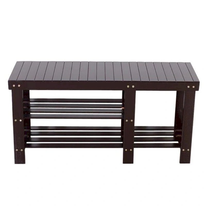 Banc à chaussures en bambou, couleur café, avec compartiment pour bottes, 2 places