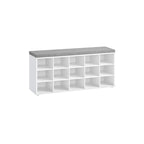 Wood Shoe Bench with Cushion, 15-Compartment Storage Organizer - 11.8D x 41.3W x 18.9H