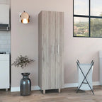 Meuble de rangement à deux portes, 4 pieds, 5 étagères, Multicolore / Blanc