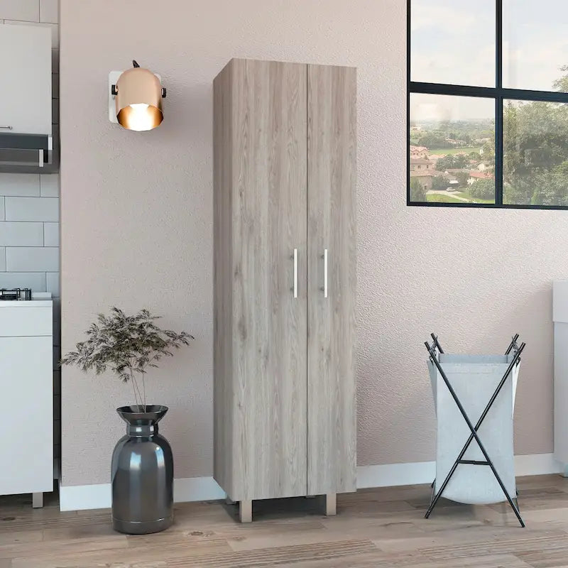 Meuble de rangement à deux portes, 4 pieds, 5 étagères, Multicolore / Blanc