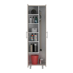 Meuble de rangement à deux portes, 4 pieds, 5 étagères, Multicolore / Blanc