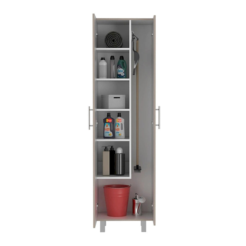 Meuble de rangement à deux portes, 4 pieds, 5 étagères, Multicolore / Blanc