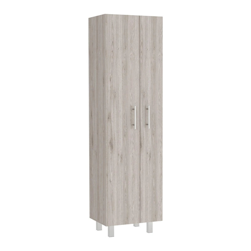 Meuble de rangement à deux portes, 4 pieds, 5 étagères, Multicolore / Blanc