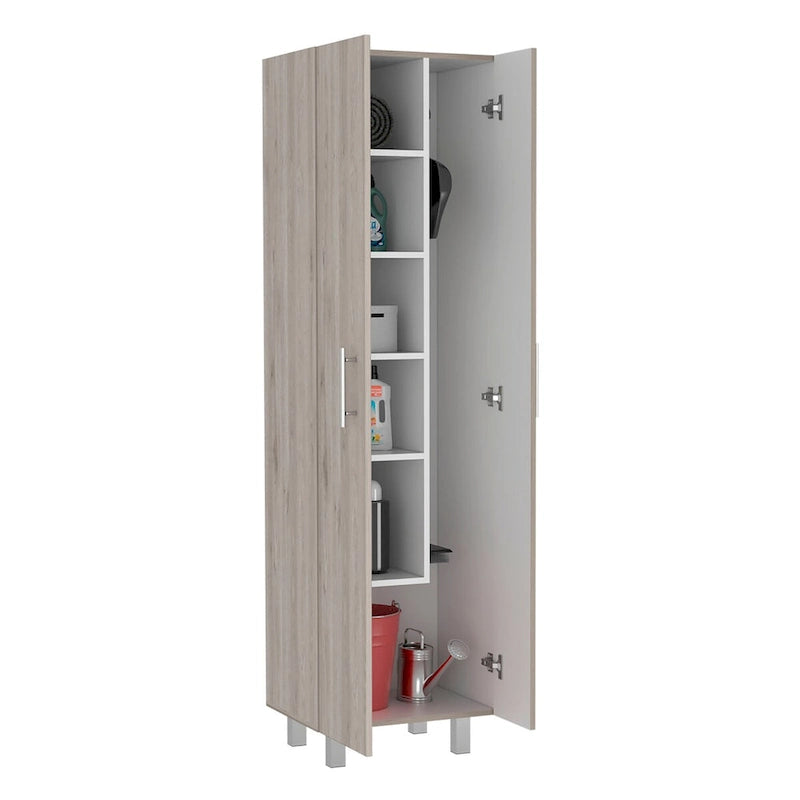 Meuble de rangement à deux portes, 4 pieds, 5 étagères, Multicolore / Blanc