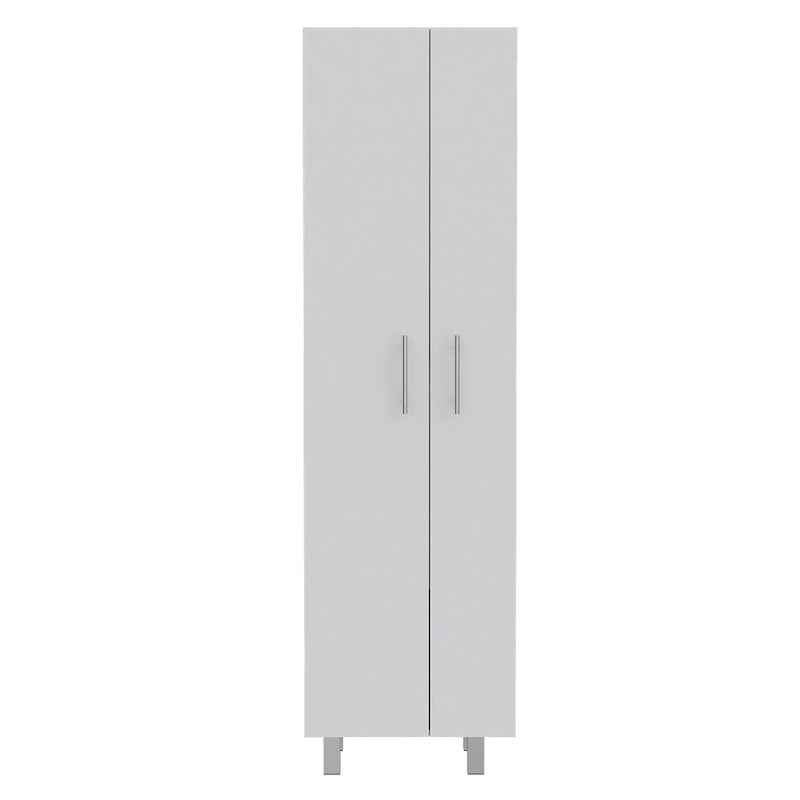 Meuble de rangement à deux portes, 4 pieds, 5 étagères, Multicolore / Blanc