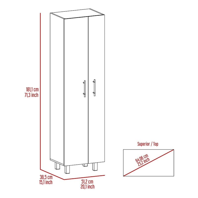 Meuble de rangement à deux portes, 4 pieds, 5 étagères, Multicolore / Blanc