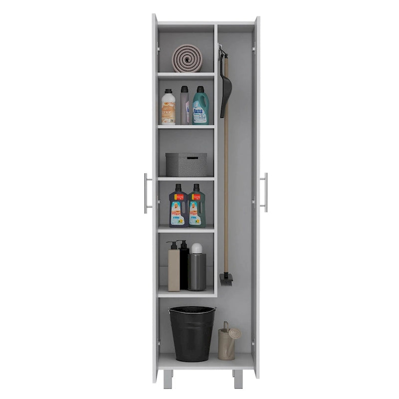 Meuble de rangement à deux portes, 4 pieds, 5 étagères, Multicolore / Blanc