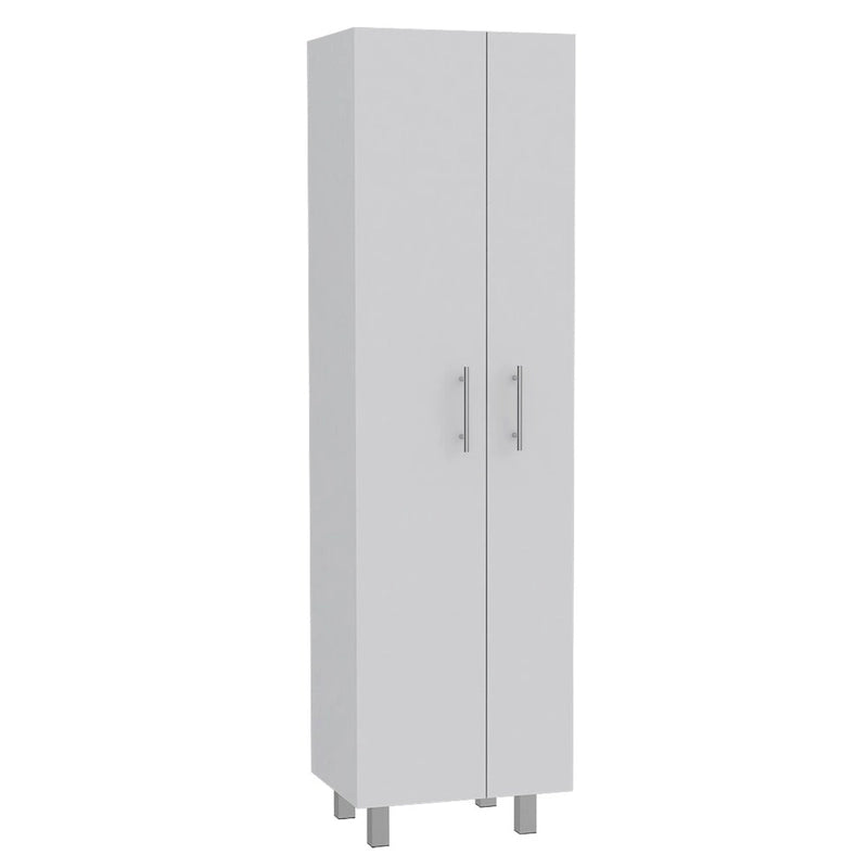 Meuble de rangement à deux portes, 4 pieds, 5 étagères, Multicolore / Blanc