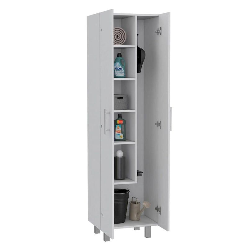 Meuble de rangement à deux portes, 4 pieds, 5 étagères, Multicolore / Blanc