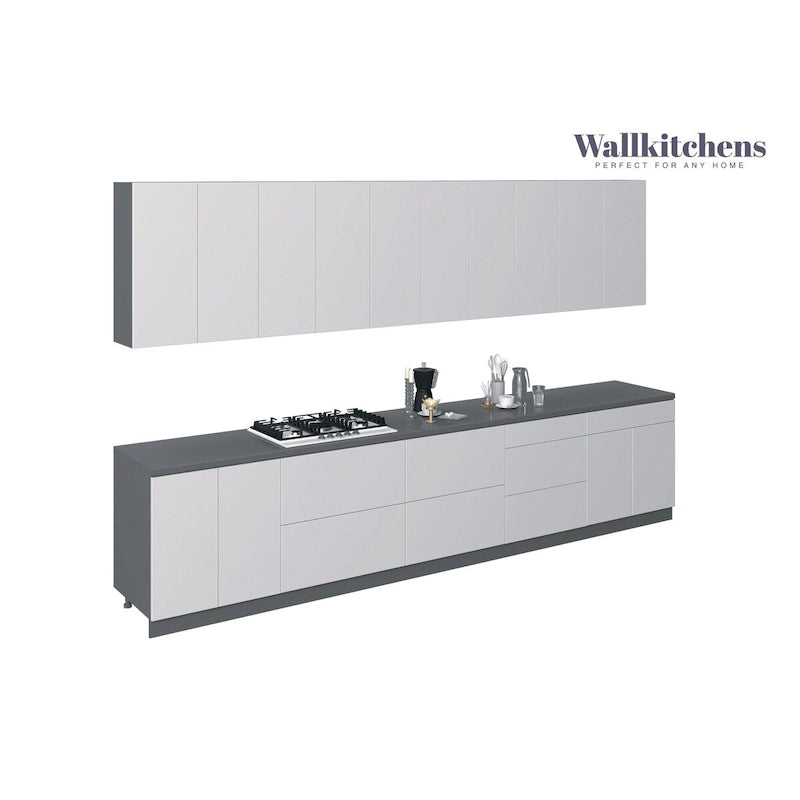 Ensemble de meubles bas de cuisine blanc laqué brillant, 396 cm de large (390 cm x 60 cm)