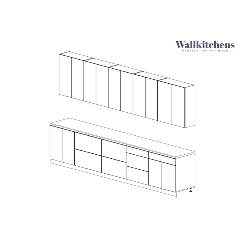 Ensemble de meubles bas de cuisine blanc laqué brillant, 396 cm de large (390 cm x 60 cm)