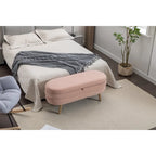 Banc de rangement en velours avec pieds en bois pour salon et chambre à coucher