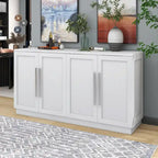 Bahut 4 portes grand espace de rangement Meuble de rangement avec étagères réglables et poignées argentées pour cuisine