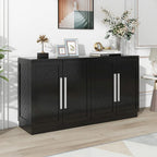 Bahut 4 portes grand espace de rangement Meuble de rangement avec étagères réglables et poignées argentées pour cuisine