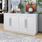 Bahut 4 portes grand espace de rangement Meuble de rangement avec étagères réglables et poignées argentées pour cuisine