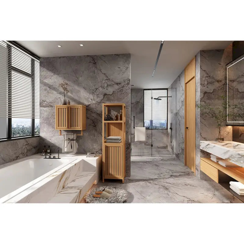 Tour de rangement en bambou bois de cerisier, sur pied, simple