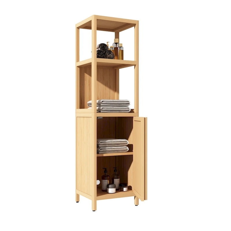 Tour de rangement en bambou bois de cerisier, sur pied, simple