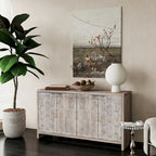 Buffet en bois cannelé à 4 portes, noyer/noir, pour 1