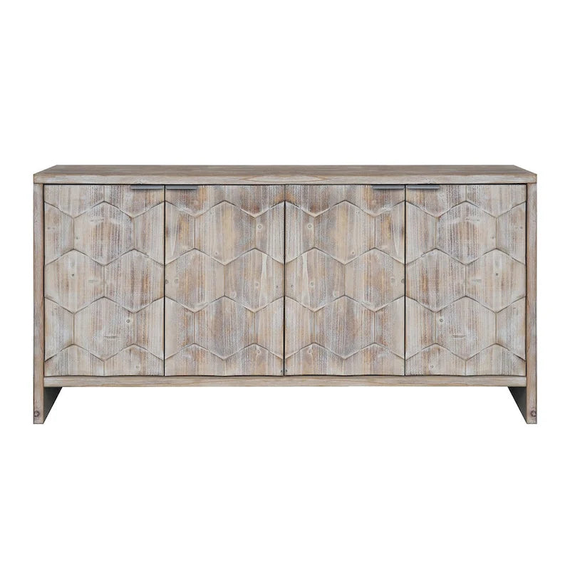 Buffet en bois cannelé à 4 portes, noyer/noir, pour 1