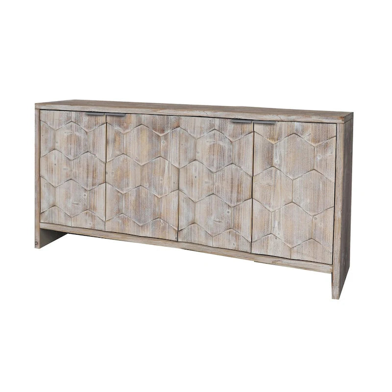 Buffet en bois cannelé à 4 portes, noyer/noir, pour 1