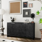 Buffet en bois cannelé à 4 portes, noyer/noir, pour 1