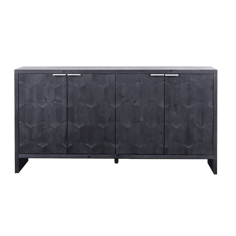 Buffet en bois cannelé à 4 portes, noyer/noir, pour 1