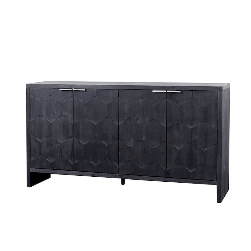 Buffet en bois cannelé à 4 portes, noyer/noir, pour 1
