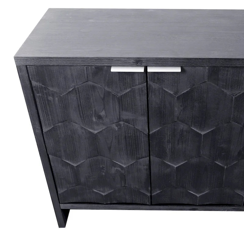 Buffet en bois cannelé à 4 portes, noyer/noir, pour 1