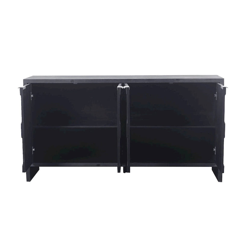 Buffet en bois cannelé à 4 portes, noyer/noir, pour 1