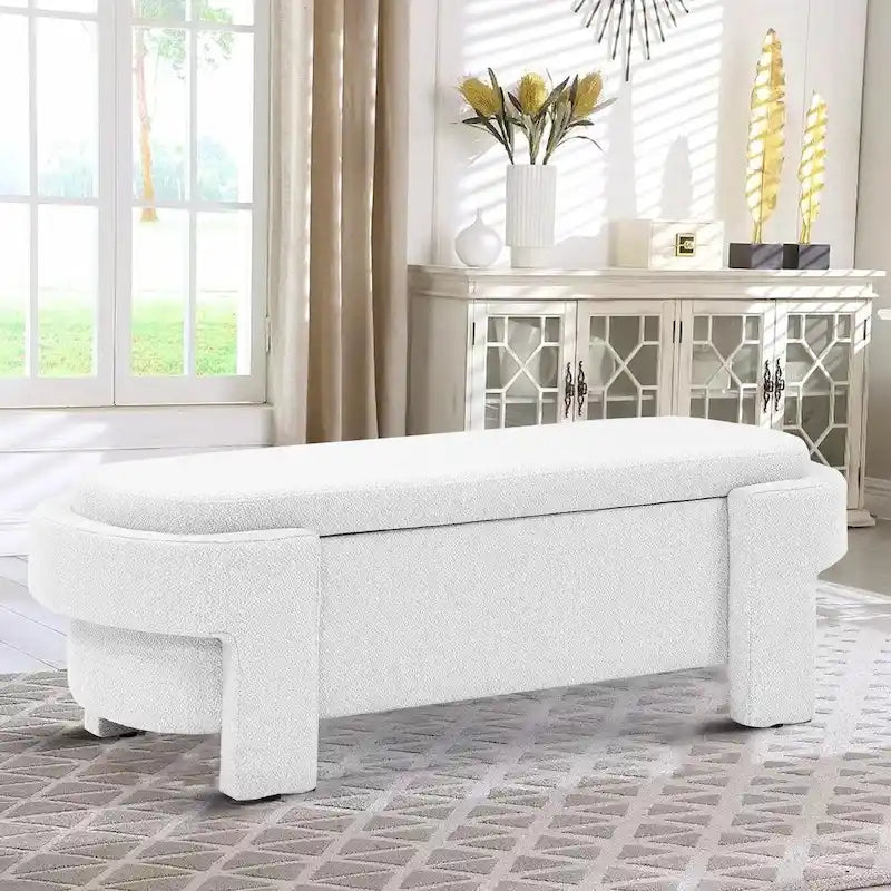Banc de rangement capitonné blanc / gris / beige, plateau relevable, 1 place