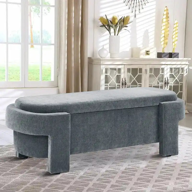 Banc de rangement capitonné blanc / gris / beige, plateau relevable, 1 place