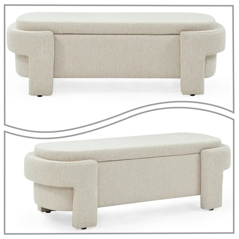 Banc de rangement capitonné blanc / gris / beige, plateau relevable, 1 place