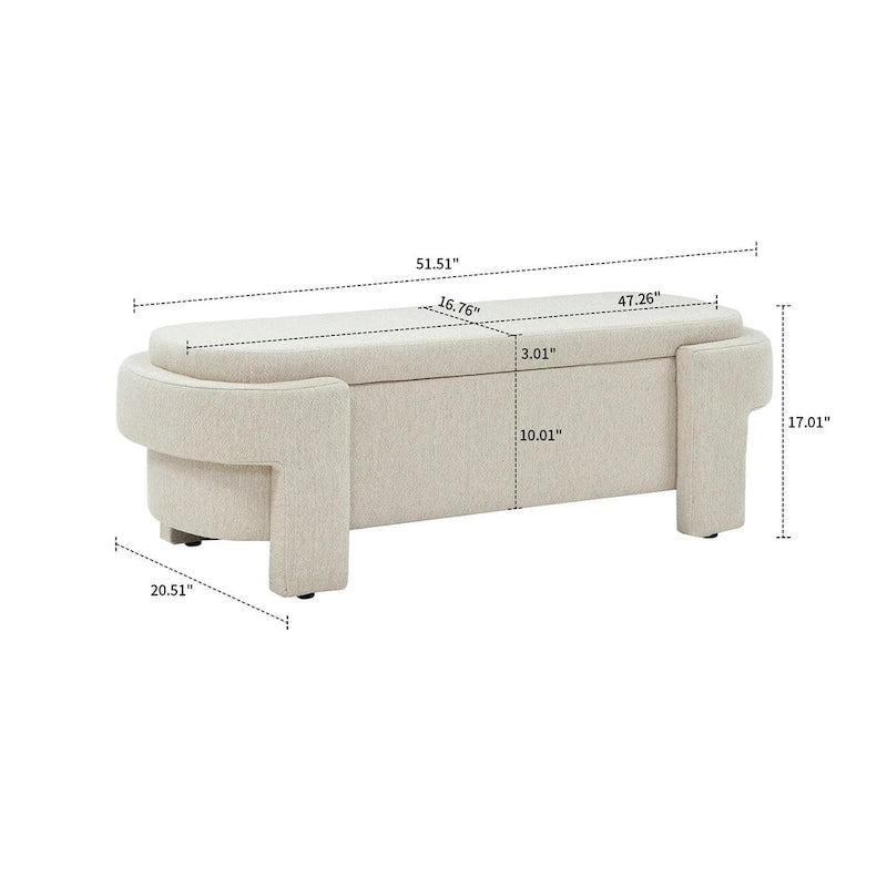 Banc de rangement capitonné blanc / gris / beige, plateau relevable, 1 place