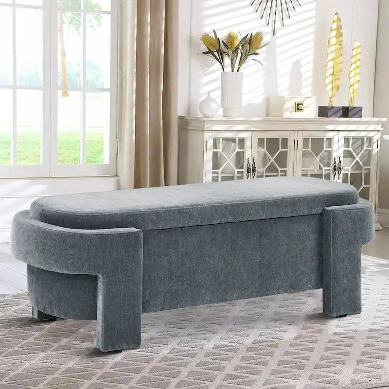 Banc de rangement capitonné blanc / gris / beige, plateau relevable, 1 place