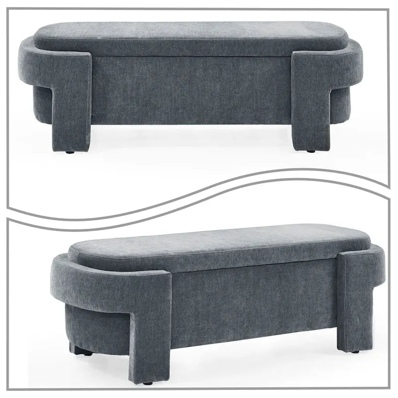 Banc de rangement capitonné blanc / gris / beige, plateau relevable, 1 place