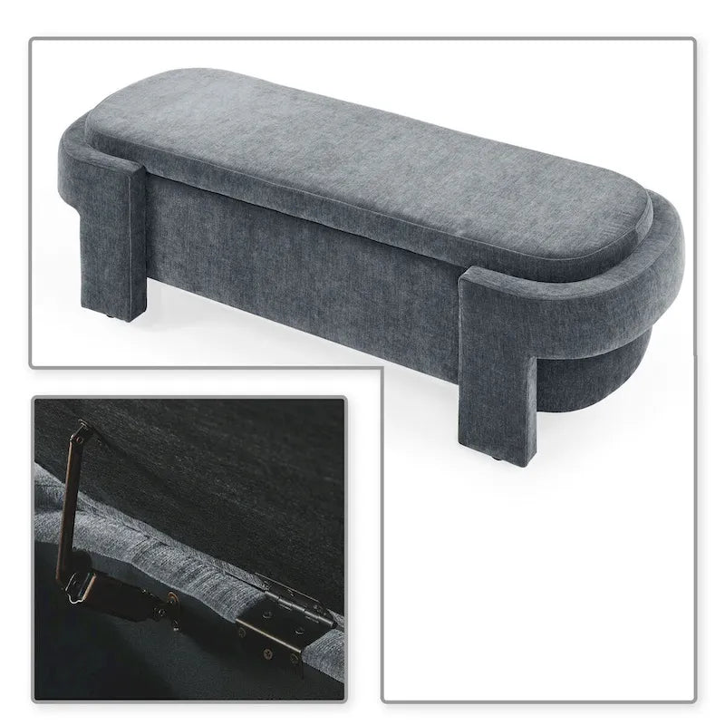 Banc de rangement capitonné blanc / gris / beige, plateau relevable, 1 place