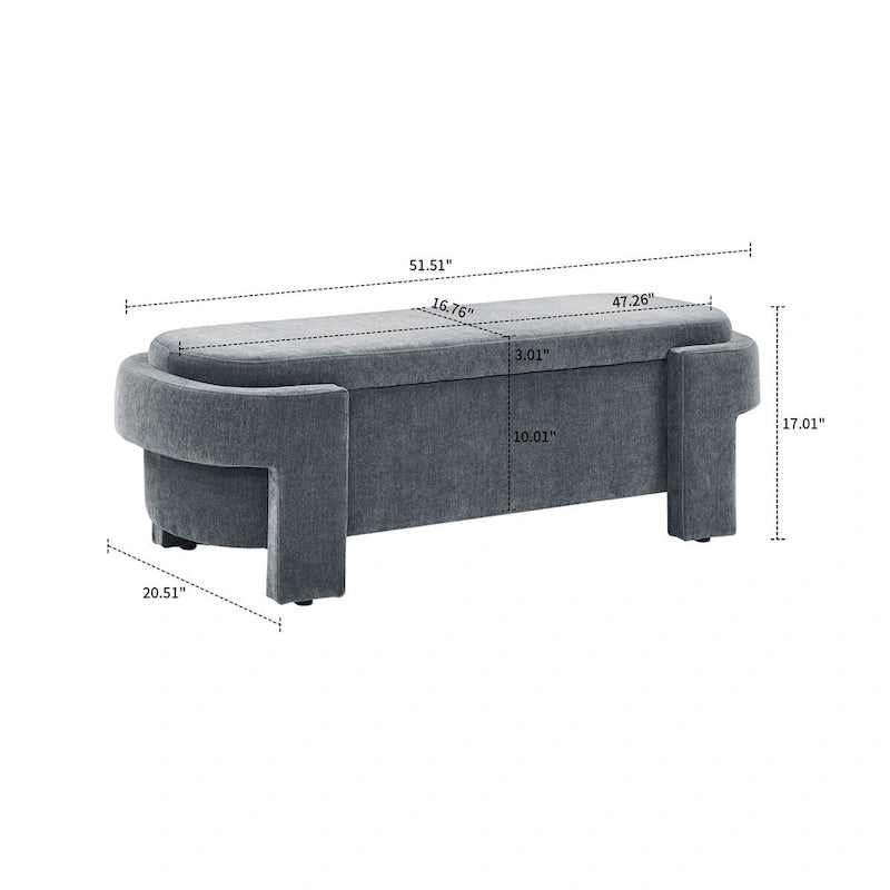 Banc de rangement capitonné blanc / gris / beige, plateau relevable, 1 place