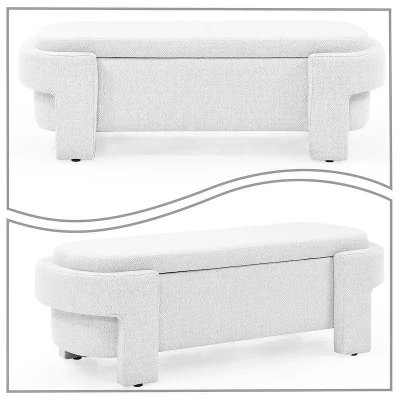 Banc de rangement capitonné blanc / gris / beige, plateau relevable, 1 place