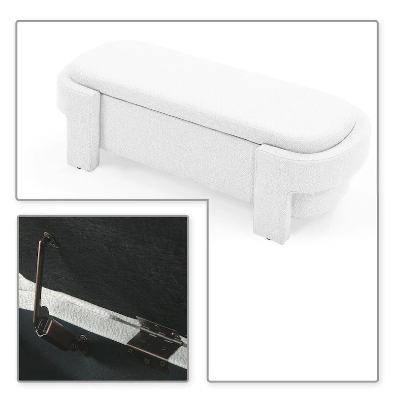 Banc de rangement capitonné blanc / gris / beige, plateau relevable, 1 place