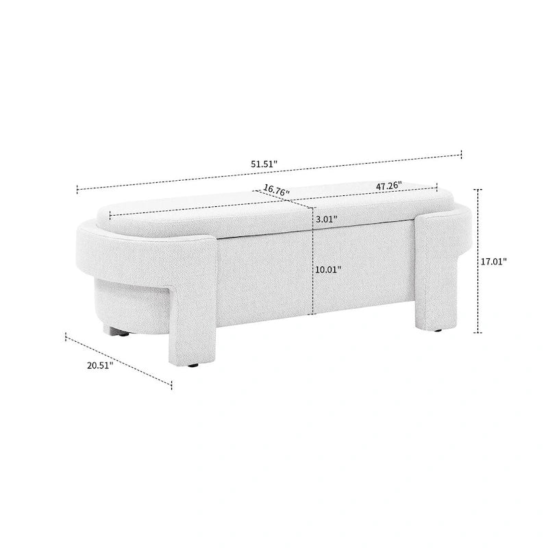 Banc de rangement capitonné blanc / gris / beige, plateau relevable, 1 place