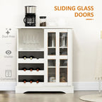 HOMCOM Buffet moderne, buffet de cuisine avec casiers à vin, porte coulissante en verre, étagères de rangement pour salon