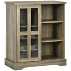HOMCOM Buffet moderne, buffet de cuisine avec casiers à vin, porte coulissante en verre, étagères de rangement pour salon