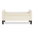 Banc de rangement capitonné en velours noir/gris/beige/marine avec bordure cloutée, 1 à 2 places