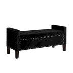 Banc de rangement capitonné en velours noir/gris/beige/marine avec bordure cloutée, 1 à 2 places