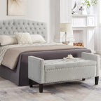 Banc de rangement capitonné en velours noir/gris/beige/marine avec bordure cloutée, 1 à 2 places