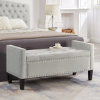 Banc de rangement capitonné en velours noir/gris/beige/marine avec bordure cloutée, 1 à 2 places